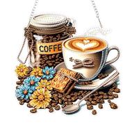 AIRDEA DIY Coffee Beans Diamond Art Ornament Kit for Adults, Double-Sided Flowers Diamond Painting Hanging Kit, DIY Acrylic Special Shaped Drills Hanging Suncatcher for Garden Door Decor 8x8 inch