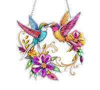 AIRDEA DIY Colorful Hummingbirds Diamond Art Ornament Kit for Adults, Double-Sided Bright Flowers Diamond Painting Hanging Kit, DIY Acrylic Special Shaped Drills Hanging Suncatcher 8x8 inch