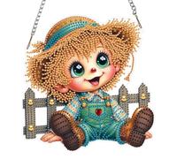 AIRDEA DIY Cute Doll Diamond Art Ornament Kit for Adults, Double-Sided Cartoon Farmer Diamond Painting Hanging Kit, DIY Acrylic Special Shaped Drills Hanging Suncatcher