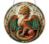 AIRDEA DIY Dragon Stained Glass Diamond Art Ornament Kit for Adults, Double-Sided Fantasy Dragon Diamond Painting Hanging Kit, DIY Acrylic Special Shaped Drills Hanging Suncatcher