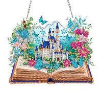 AIRDEA DIY Fairytale Castle Diamond Art Ornament Kit for Adults, Double-Sided Blue Butterflies Diamond Painting Hanging Kit, DIY Acrylic Special Shaped Drills Hanging Suncatcher
