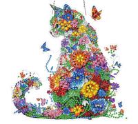 AIRDEA DIY Flower Cat Diamond Art Ornament Kit for Adults, Double-Sided Butterflies Flying Diamond Painting Hanging Kit, DIY Acrylic Special Shaped Drills Hanging Suncatcher