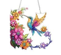 AIRDEA DIY Hummingbird Diamond Art Ornament Kit for Adults, Double-Sided Colorful Flowers Diamond Painting Hanging Kit, DIY Acrylic Special Shaped Drills Hanging Suncatcher 8x8 inch