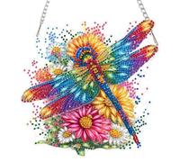 AIRDEA DIY Rainbow Dragonfly Diamond Art Ornament Kit for Adults, Double-Sided Colorful Flowers Diamond Painting Hanging Kit, DIY Acrylic Special Shaped Drills Hanging Suncatcher
