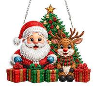 AIRDEA DIY Santa Claus Hanging Diamond Painting Kits, Special Shaped Cartoon Deer Diamond Art Kits Adults, Gem Art Sun Catchers for Window Garden Home Wall Decor 20x20 CM