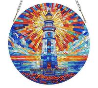 AIRDEA DIY Stained Glass Lighthouse Diamond Art Ornament Kit for Adults, Double-Sided Sun Rays Diamond Painting Hanging Kit, DIY Acrylic Special Shaped Drills Hanging Suncatcher