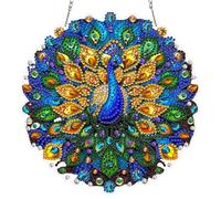 AIRDEA DIY Stained Glass Peacock Diamond Art Ornament Kit for Adults, Double-Sided Jewels and Pearls Diamond Painting Hanging Kit, DIY Acrylic Special Shaped Drills Hanging Suncatcher