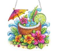 AIRDEA DIY Tropical Cocktail Diamond Art Ornament Kit for Adults, Double-Sided Palm Leaves Diamond Painting Hanging Kit, DIY Acrylic Special Shaped Drills Hanging Suncatcher