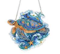 AIRDEA DIY Turtle Starfish Diamond Art Ornament Kit for Adults, Double-Sided Ocean Waves Diamond Painting Hanging Kit, DIY Acrylic Special Shaped Drills Hanging Suncatcher 7x8 inch