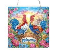 AIRDEA DIY Two Chickens Diamond Art Ornament Kit for Adults, Double-Sided Farm Diamond Painting Hanging Kit, DIY Acrylic Special Shaped Drills Hanging Suncatcher 8x8 inch