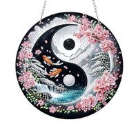 AIRDEA DIY Yin Yang Koi Diamond Art Ornament Kit for Adults, Double-Sided Mountains Sakura Diamond Painting Hanging Kit, DIY Acrylic Special Shaped Drills Hanging Suncatcher