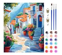 AIRDEA Greek Street Paint by Numbers for Adults, Flowers Painting by Numbers for Adults, DIY Acrylic Pigment Drawing Paintwork Arts and Crafts Painting Kit for Home Wall Decor 40x50 inch (No Frame)