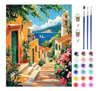 AIRDEA Greek Village Paint by Numbers for Adults, Streets Painting by Numbers for Adults, DIY Acrylic Pigment Drawing Paintwork Arts and Crafts Painting Kit for Home Wall Decor 16x20 inch (No Frame)