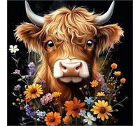 AIRDEA Highland Cow Diamond Art Kits Adults, 5D DIY Wildflowers Diamond Painting Kit, Full Drill Gem Arts and Crafts for Adults for Home Wall Decor 30x30 cm