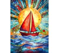 AIRDEA Red Sailboat Diamond Art Kits Adults, 5D DIY Ocean Sailing Diamond Painting Kit, Full Drill Gem Arts and Crafts for Adults for Home Wall Decor 30x40 cm