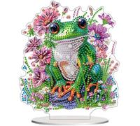 AIRDEA Tabletop Smiling Frog Diamond Art Kits Adults, 5D DIY Special Shaped Stand Up Flowers Grass Diamond Painting Kit, Desktop Ornament Gem Arts and Crafts for Adults 8x7 inch