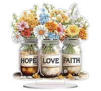 AIRDEA Tabletop Three Mason Jars Diamond Art Kits Adults, 5D DIY Special Shaped Stand Up Daisies Flowers Diamond Painting Kit, Desktop Ornament Gem Arts and Crafts for Adults 8x7 inch