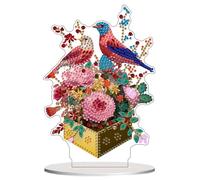 AIRDEA Tabletop Two Birds Diamond Art Kits Adults, 5D DIY Special Shaped Stand Up Roses Bouquet Diamond Painting Kit, Desktop Ornament Gem Arts and Crafts for Adults 8x5 inch