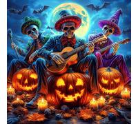 AIRDEA Three Skeleton Diamond Art Kits Adults, 5D DIY Jack O' Lanterns Diamond Painting Kit, Full Drill Gem Arts and Crafts for Adults for Home Wall Decor 30x30 cm