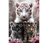 AIRDEA Tiger Diamond Art Kits Adults, 5D DIY Pink Flowers Diamond Painting Kit, Full Drill Gem Arts and Crafts for Adults for Home Wall Decor 30x40 cm