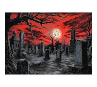 AIRDEA Tombstones Diamond Art Kits Adults, 5D DIY Red Sky Diamond Painting Kit, Full Drill Gem Arts and Crafts for Adults for Home Wall Decor 30x40 cm