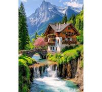 AIRDEA Village Diamond Art Kits Adults, 5D DIY Stream Diamond Painting Kit, Full Drill Gem Arts and Crafts for Adults for Home Wall Decor 30 * 40 cm