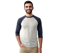 AIRDYNAM Men's Baseball T-Shirts 3/4 Sleeve Crew Neck Casual Soft Vintage Workout Athletic Classic Fitted Tee Shirt, Oatmeal/Dark Blue, Large