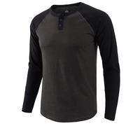 AIRDYNAM Men's Henley Shirts Raglan Long Sleeve Slim-Fit Casual Cotton Baseball Tee Shirt, Dark Gray/Black, Medium