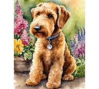 Airedale Terrier Dog and Flowers,DIY Oil Painting Paint by Numbers Kits for Adult Color According to The on Canvas,Gifts Christmas,40x50cm No Frame