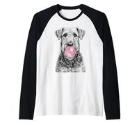 Airedale Terrier Dog Blowing Pink Bubblegum Raglan Baseball Tee