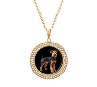 Airedale Terrier Dog Women's Round Diamond Necklace Vintage Alloy Pendants Multicolored Sparkly Jewelry