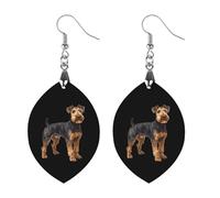 Airedale Terrier Dog Wooden Earrings Artistic Wood Pendants Vintage Earring Hooks Jewelry for Women Apricot Shaped