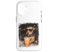 Airedale Terrier Drinking Iced Coffee Urban Night Vibes Case for iPhone 16