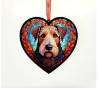 Airedale Terrier Heart Suncatcher - Memorial or Gift for Dog Lovers - 19cm