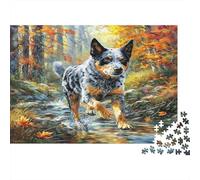 Airedale Terrier Paperboard Australian Cattle Dog Running in Autumn Forest Classic Jigsaw Puzzle Brain Training Gift for Adults 38x26cm/1000pcs