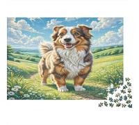 Airedale Terrier Thick Paper Australian Shepherd in Grassy Field with Flowers Jigsaw Puzzle Bundle for Seniors Brain Training Secret Santa Gift 38x26cm/1000pcs