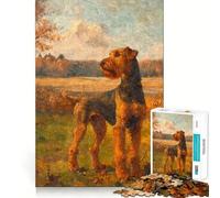 Airedale Terrier Vintage Jigsaw Puzzles for Adults1000 Pieces DownTime Game Calm Daily Fun Challenge Nice Art (38x52cm)