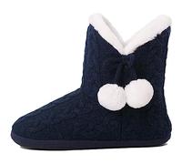 AIREE FAIREE Slipper Boots Women Ladies Slippers Faux Fur Lined with pom poms,Navy Blue,7/8 UK (Large)