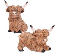 Airener 2 Pcs Highland Cow, Sitting Lying Highland Cow Figurines Statues for Home Decor, Decorative Home Accessories Statues, Friendship Gifts for Women Men, Indoor, Outdoor, Living Room
