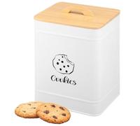 Airener 6L Cookie Jar with Bamboo Airtight Lid & Handle, Large Mental Biscuit Container Jars, Cute Cookie Tin Ktichen Biscuit Barrel Box for Cookies, Dessert, Rustic Home Decor(White)
