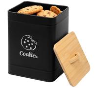 Airener 6L Cookie Jar with Bamboo Airtight Lid & Handle, Large Mental Biscuit Container Jars, Cute Cookie Tin Ktichen Biscuit Barrel Box for Cookies, Dessert, Rustic Home Decor(Black)