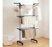 Airer Clothes Drying Rack, 4 Tier Foldable Rolling Laundry Dryer Hanger with Casters, Laundry Garment Dryer Stand, Clothes Dryer Tower with Foldable Wings for Indoor Outdoor