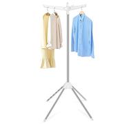 Airer Clothes Drying Rack, Foldable Laundry Dryer Rack with 3 Rotatable Arms for Hangers, Clothes Airer Stainless Steel with 4 Legs for Indoor, for 27 Pieces of Clothes,151.5 cm High, White and Silver
