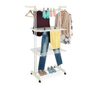 Airer Clothes Drying Rack Hanger Garment Laundry Indoor Rolling Wheels White