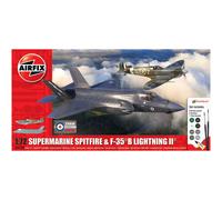 Airfix Aircraft Model Building Kits - A50190 Supermarine Spitfire & F-45 B Lightning II Miniature Craft Kit, 1/72 Scale Plastic Model Plane Kits for Adults to Build - Aeroplane Gifts for Men