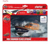 Airfix Starter Set - A55015 RNLI Shannon Class Lifeboat Model Building Kit - Plastic Model Boat Kits for Adults & Children 8+, Set Includes Decals, Acrylic Paints, Brushes & Poly Cement - 1:72 Scale