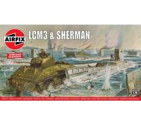 Airfix Vintage Classics Set - A03301V LCM3 & Sherman - Plastic Model Watercraft & Tank Kits for Adults & Children 8+, Set Includes 88 Pieces - 1:76 Scale Model Ship and Tank Set