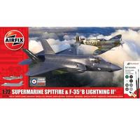 Airfix Aircraft Model Building Kits - A50190 Supermarine Spitfire & F-45 B Lightning II Miniature Craft Kit, 1/72 Scale Plastic Model Plane Kits for Adults to Build - Aeroplane Gifts for Men
