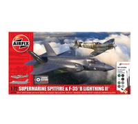 Airfix Aircraft Model Building Kits - A50190 Supermarine Spitfire & F-45 B Lightning II Miniature Craft Kit, 1/72 Scale Plastic Model Plane Kits for Adults to Build - Aeroplane Gifts for Men