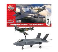 Airfix Aircraft Model Building Kits - A50190 Supermarine Spitfire & F-45 B Lightning II Miniature Craft Kit, 1/72 Scale Plastic Model Plane Kits for Adults to Build - Aeroplane Gifts for Men